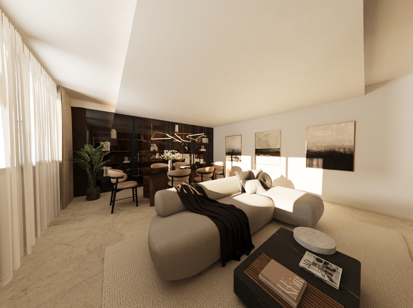 Salón cálido diseñado por MVO Interiors